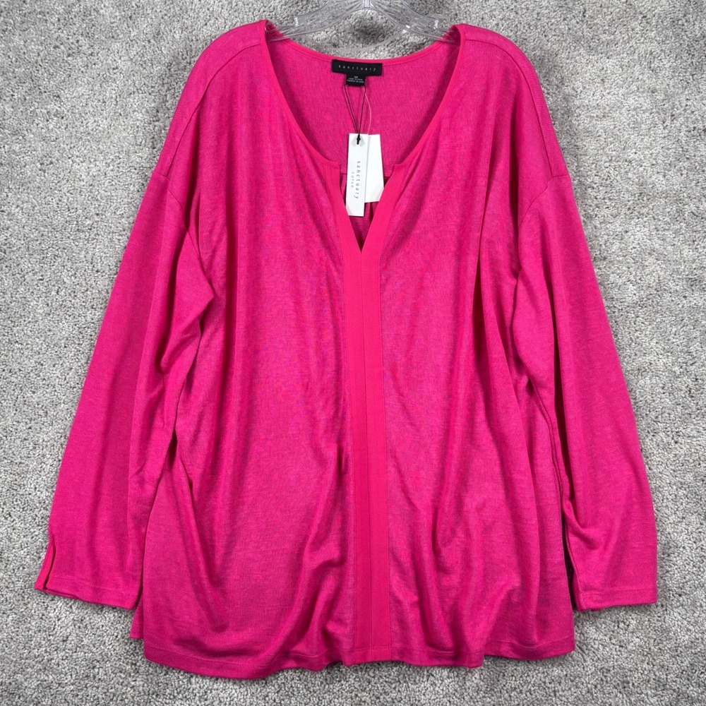 Sanctuary Curve Womens 3X Street Pink Metallic Split Neck Tunic Top T2491-KS289Z